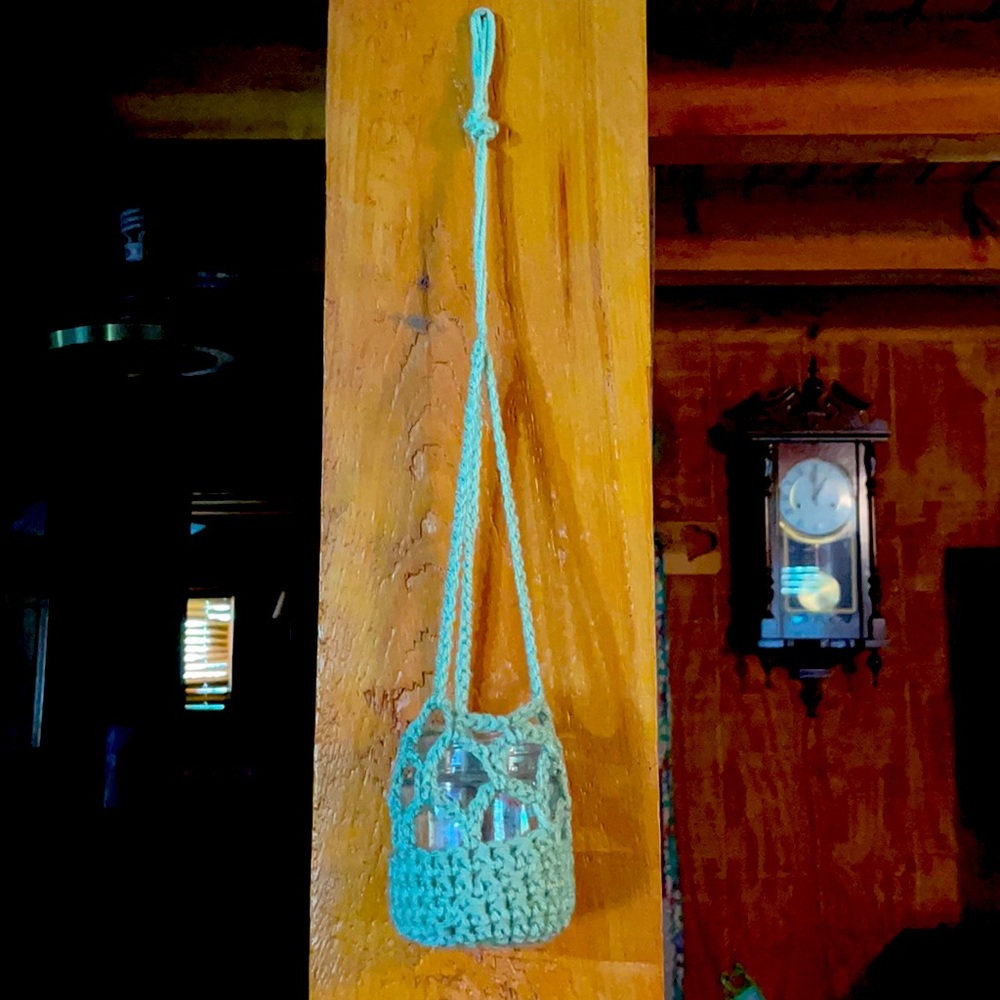 Crocheted plant hanger for clippings or small plant homemade
